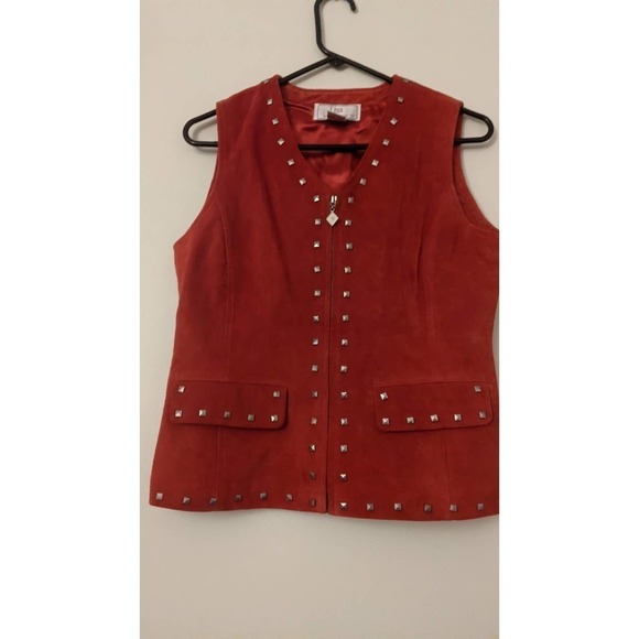 Lisa International 100 Percent Suede Red Vest with Metal Embellishment, Small - Picture 3 of 11